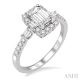 1 1/10 ctw Diamond Engagement Ring with 5/8 Ct Emerald Cut Center Stone in 14K White Gold