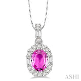 6x4 MM Oval Shape Pink Sapphire and 1/4 Ctw Diamond Pendant in 14K White Gold with Chain