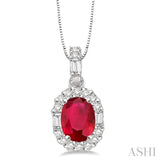 6x4 MM Oval Shape Ruby and 1/4 Ctw Diamond Pendant in 14K White Gold with Chain