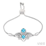 Silver Fleur De Lis Gemstone & Diamond Lariat Bracelet