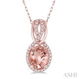 1/6 Ctw Round Cut Diamond and Oval Cut 8x6mm Morganite Entwined Semi Precious Pendant in 14K Rose Gold with chain