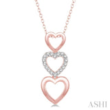 1/20 Ctw Triple Heart Link Round Cut Diamond Pendant With Link Chain in 10K Rose Gold