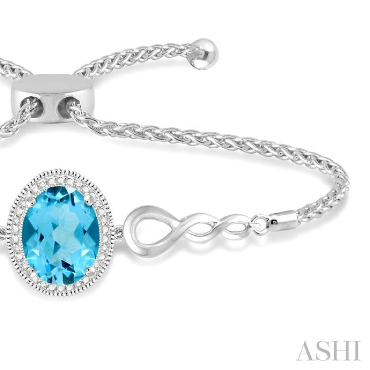 Silver Oval Shape Gemstone & Diamond Lariat Bracelet
