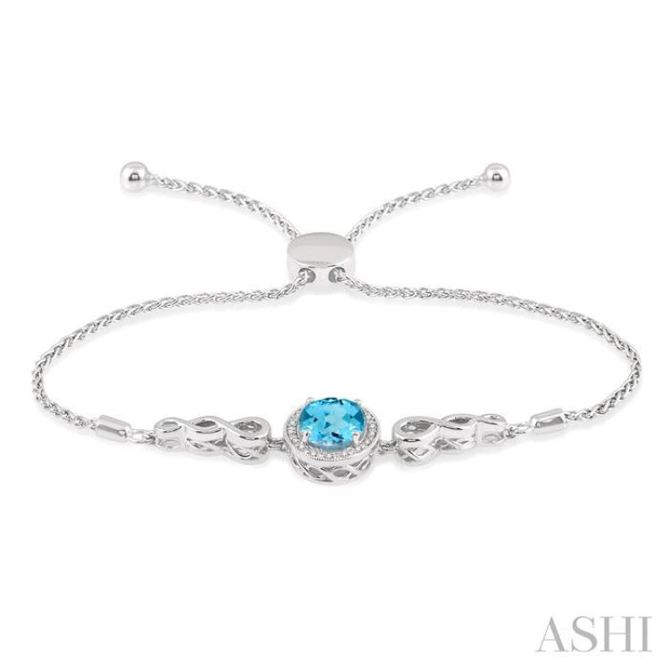 Silver Oval Shape Gemstone & Diamond Lariat Bracelet