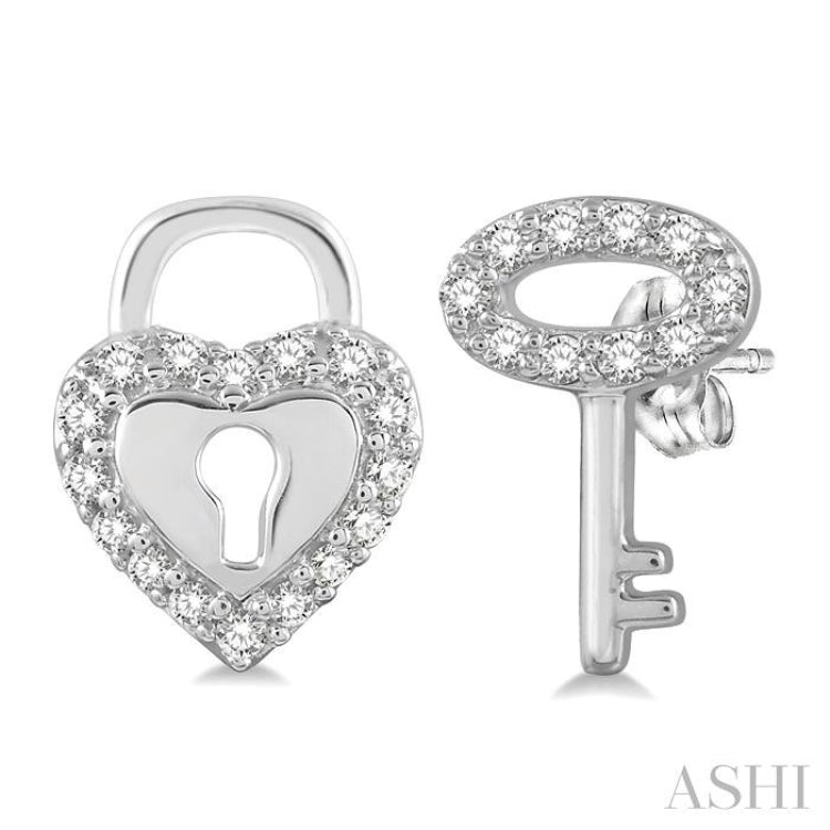 Heart Shape Lock & Key Diamond Fashion Earrings