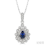 1/8 Ctw Lattice Round Cut Diamond & 6x4MM Pear Cut Sapphire Precious Pendant With Chain in 10K White Gold