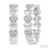 Silver Heart Shape Diamond Hoop Earrings