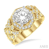3/4 ctw Lattice Wide Shank Round Cut Diamond Semi-Mount Engagement Ring in 14K Yellow and White Gold