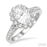 3/4 ctw Oval Mount Round Cut Diamond Semi-Mount Engagement Ring in 14K White Gold