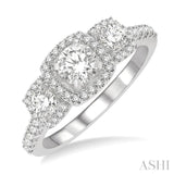 1 Ctw Cushion Shape Past, Present & Future Diamond Engagement Ring With 3/8 ct Round Cut Center Stone in 14K White Gold