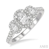 1 Ctw Past, Present & Future Round Cut Diamond Engagement Ring With 3/8 ct Oval Cut Center Stone in 14K White Gold