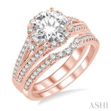 1 1/2 Ctw Diamond Wedding Set with 1 1/3 Ctw Round Cut Engagement Ring and 1/4 Ctw Wedding Band in 14K Rose Gold