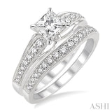 3/4 Ctw Diamond Wedding Set with 5/8 Ctw Princess Cut Engagement Ring and 1/5 Ctw Wedding Band in 14K White Gold