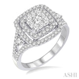 1 1/3 Ctw Square Shape Diamond Lovebright Ring in 14K White Gold