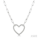1/10 Ctw Round Cut Diamond Heart Pendant With Paper Clip Chain in Sterling Silver