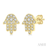 1/8 Ctw Hamsa Round cut Diamond Petite Fashion Earring in 10K Yellow Gold