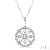 1/3 Ctw Circle Baguette and Round Cut Diamond Fashion Pendant With Chain in 14K White Gold