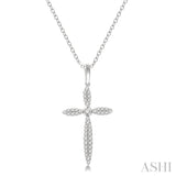 1/4 Ctw Marquise Shape Round Cut Diamond Cross Pendant With Chain in 10K White Gold