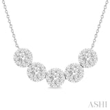 1 ctw 5-Stone Circular Mount Lovebright Round Cut Diamond Necklace in 14K White Gold
