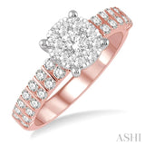 7/8 Ctw Round Shape Lovebright Diamond Cluster Ring in 14K Rose and White Gold