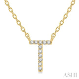 1/20 Ctw Initial 'T' Round Cut Diamond Pendant With Chain in 10K Yellow Gold