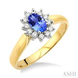6x4MM Oval Cut Tanzanite and 1/5 Ctw Round Cut Diamond Ring in 14K Yellow Gold