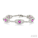 5x5mm Cushion Cut Pink Sapphire and 2 Ctw Round Cut Diamond Bracelet in 14K White Gold