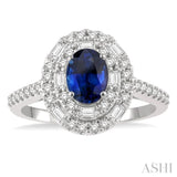 Oval Shape Gemstone & Baguette Diamond Ring