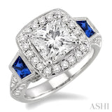 5x3MM Trapezoid Shape Sapphire and 1 Ctw Diamond Semi-Mount Engagement Ring in 14K White Gold