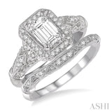 1 1/10 ctw Diamond Wedding Set with 1 Ctw Octagon Cut Engagement Ring and 1/20 Ctw Wedding Band in 14K White Gold