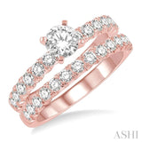 1 1/2 Ctw Diamond Wedding Set With 1 Ctw Round cut Engagement Ring and 1/2 Ctw Wedding Band in 14K Rose Gold
