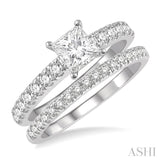 1 5/8 Ctw Diamond Wedding Set With  5/8 ct Princess Cut Engagement Ring and 1/2 ct Wedding Band in 14K White Gold