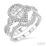 1 1/3 Ctw Diamond Wedding Set With 1 1/6 Ctw Pear Shape Engagement Ring and 1/6 Ctw Arched Wedding Band in 14K White Gold