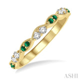 1.35 MM Round Cut Emerald and 1/5 Ctw Round Cut Diamond Half Eternity Wedding Band in 14K Yellow Gold