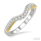 1/5 ctw Engraved Two Tone Round Cut Diamond Wedding Band in 14K White and Yellow Gold