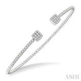 1/2 Ctw Cushion Shape Open End Round Cut Diamond Stackable Cuff Bangle in 14K White Gold