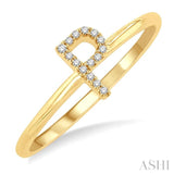 1/20 Ctw Initial 'P' Round Cut Diamond Fashion Ring in 10K Yellow Gold