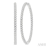 5 ctw Interior & Exterior Embellishment Round Cut Diamond Fashion 1 3/4 Inch Hoop Earring in 14K White Gold