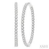 7 ctw Interior & Exterior Embellishment Round Cut Diamond Fashion 1 3/4 Inch Hoop Earring in 14K White Gold