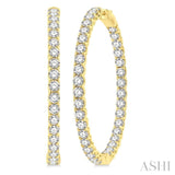 10 ctw Interior & Exterior Embellishment Round Cut Diamond Fashion 1 3/4 Inch Hoop Earring in 14K Yellow Gold