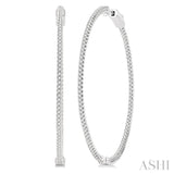 1 ctw Interior & Exterior Embellishment Round Cut Diamond Fashion 1 3/4 Inch Hoop Earring in 14K White Gold