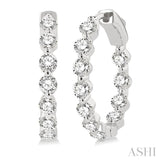 2 ctw Interior and Exterior Bezel Set Round Cut Diamond Fashion Hoop Earring in 14K White Gold